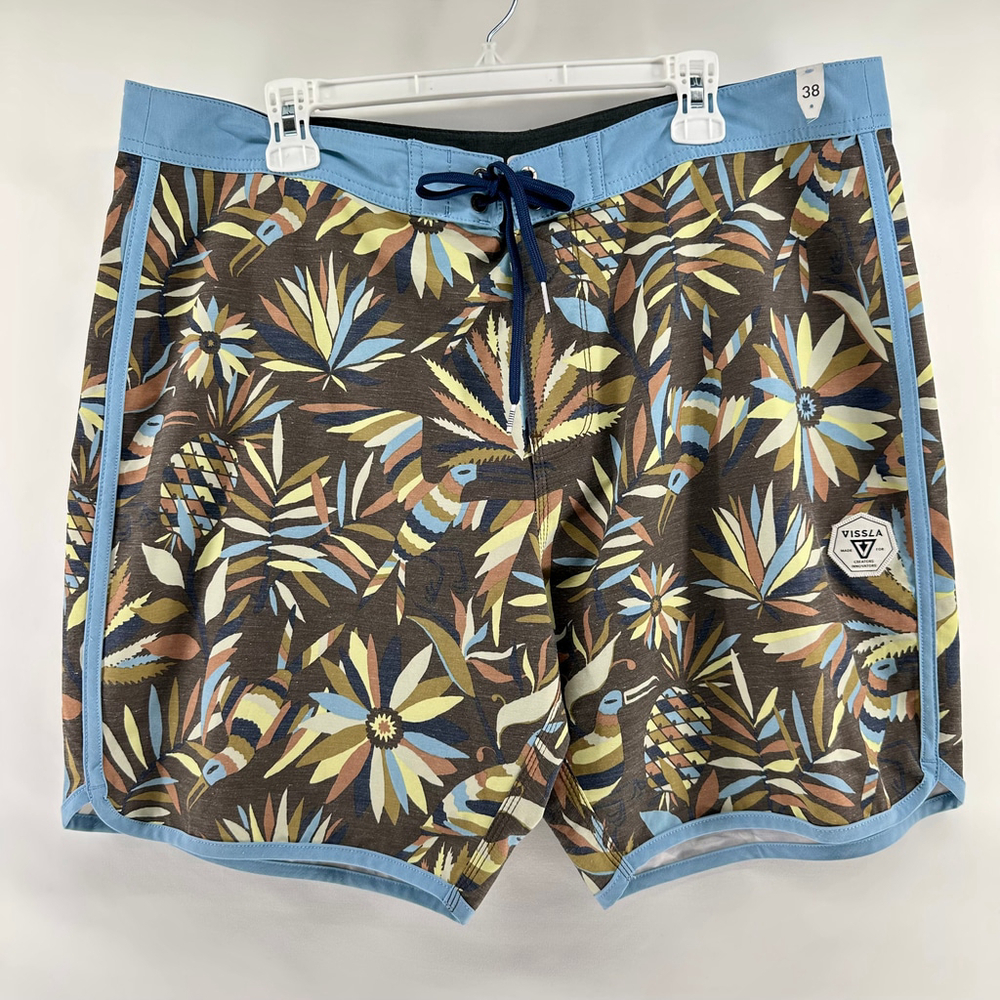 VISSLA Surf Board RECYCLED Shorts MENS 38 XL Sustainable Brown Pineapple Bird